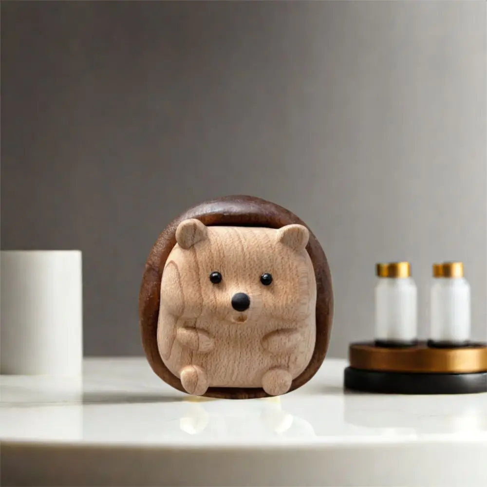 Crafts Cartoon Hedgehog Statue Creative Wooden Animal Sculpture Decorative Interior Decoration Figurine Gift