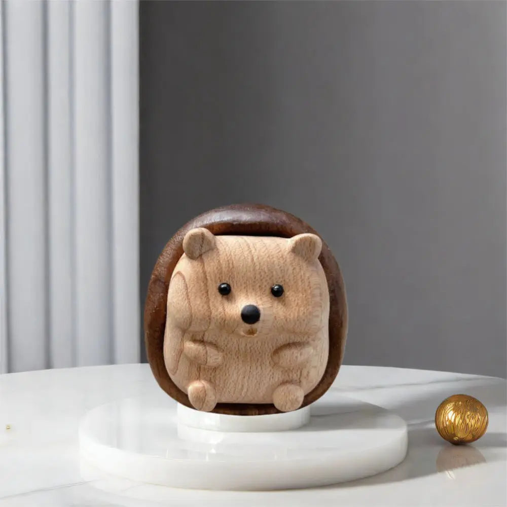 Crafts Cartoon Hedgehog Statue Creative Wooden Animal Sculpture Decorative Interior Decoration Figurine Gift
