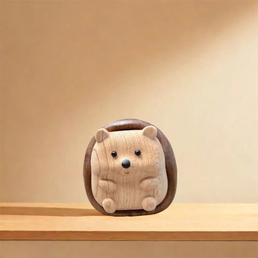 Crafts Cartoon Hedgehog Statue Creative Wooden Animal Sculpture Decorative Interior Decoration Figurine Gift