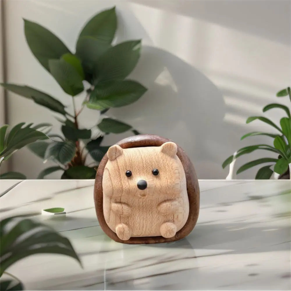 Crafts Cartoon Hedgehog Statue Creative Wooden Animal Sculpture Decorative Interior Decoration Figurine Gift