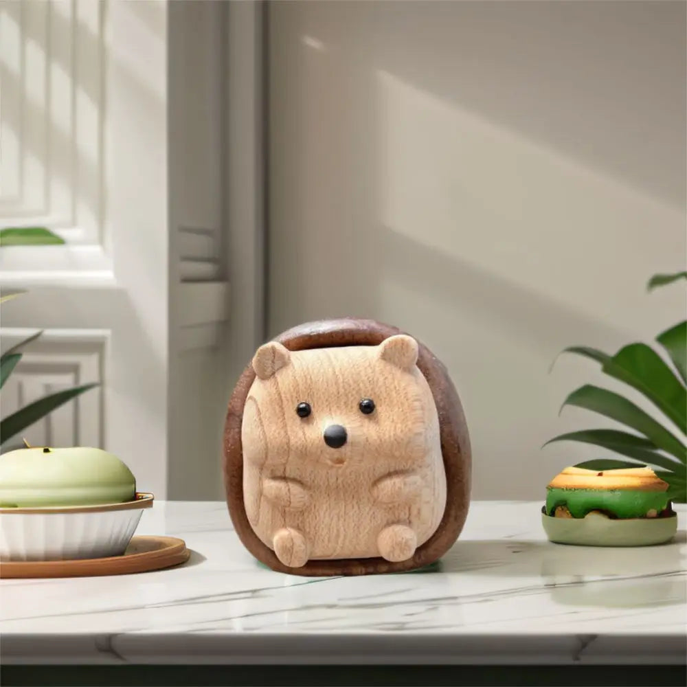 Crafts Cartoon Hedgehog Statue Creative Wooden Animal Sculpture Decorative Interior Decoration Figurine Gift