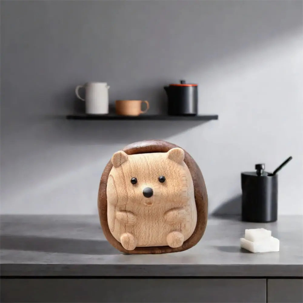 Cute Cartoon Hedgehog Statue Creative Decorative Animal Sculpture Wooden Interior Decoration Figurine Living Room