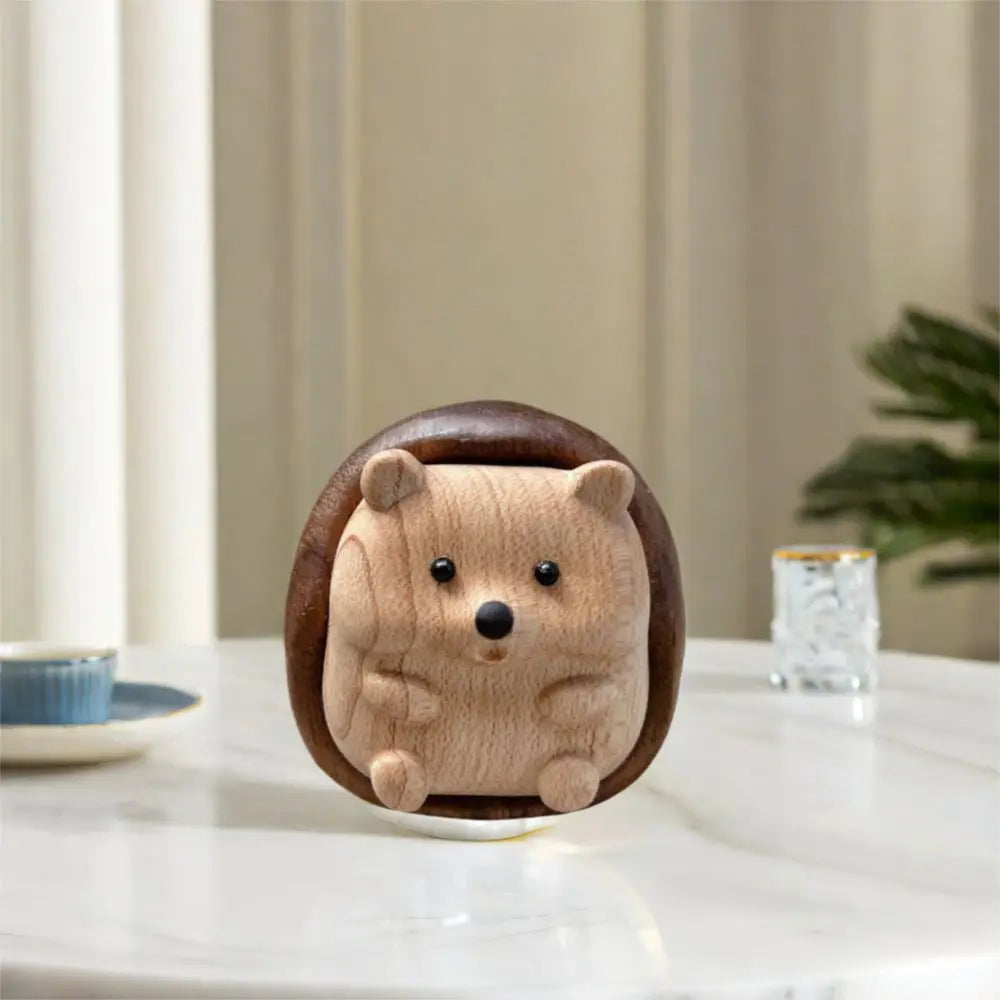 Cute Cartoon Hedgehog Statue Creative Decorative Animal Sculpture Wooden Interior Decoration Figurine Living Room